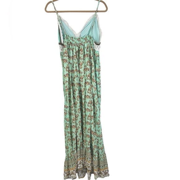 Rue21 Green Crocheted Babydoll Floral Ruffle Tiered Boho Cottage Maxi Dress LG - Picture 4 of 9